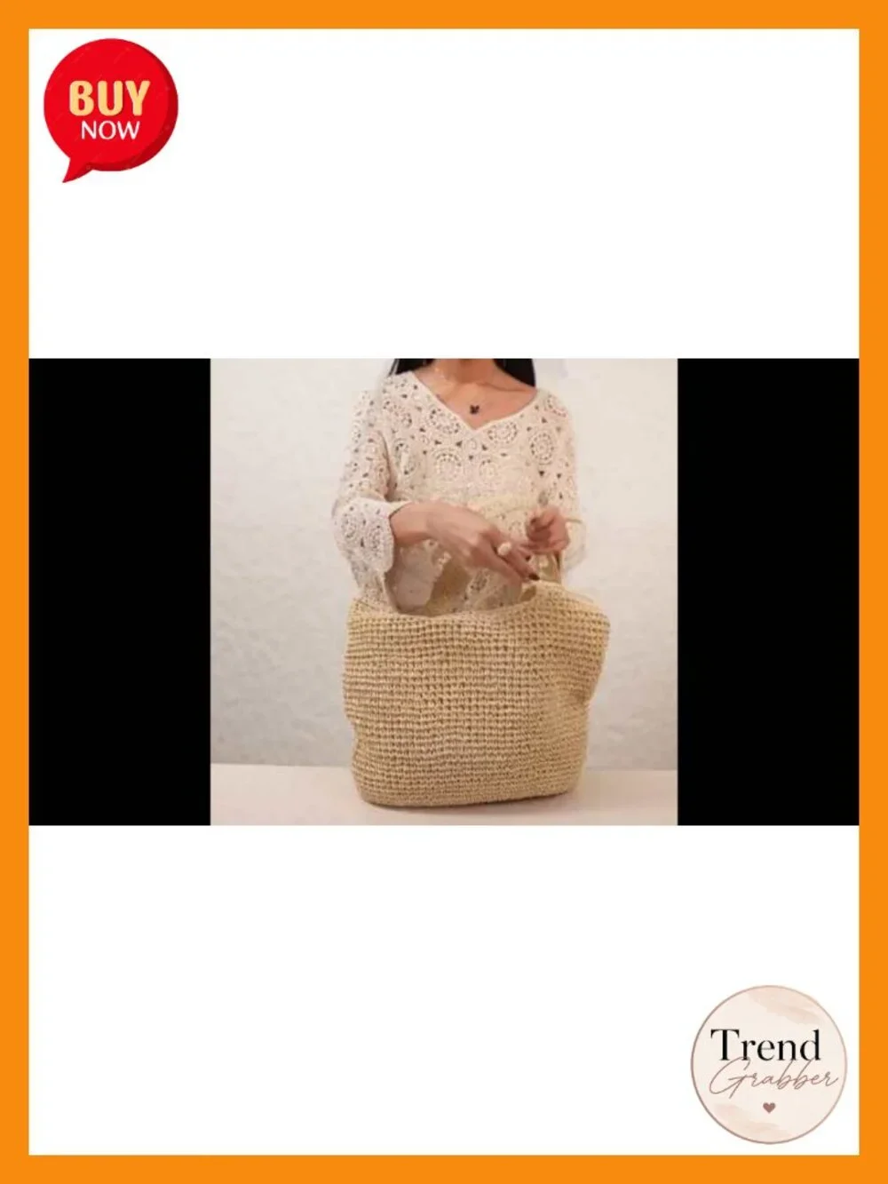 Boho Straw Beach Tote With Leak-Proof Lining Shoulder Bag